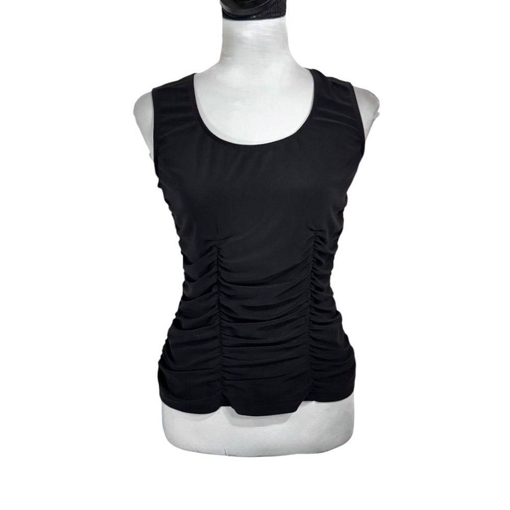 Joseph Ribkoff Black‎ Ruched Tank Top Size 14 Stretch Knit Flattering Party Y2K